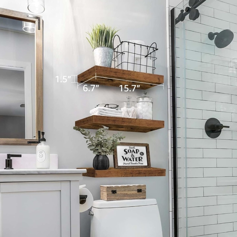 Rustic Brown Floating Shelves for Bathroom